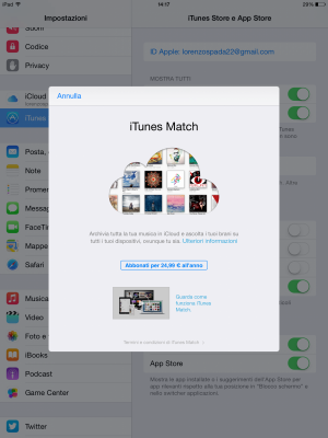 Come iscriversi ad iTunes Match da iOS 8