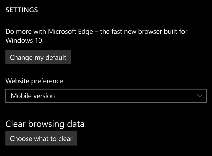 Microsoft Edge default browser Windows 10 Mobile