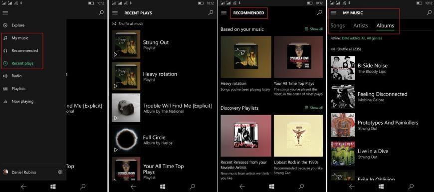 Groove Musica novità UI Windows 10 Mobile