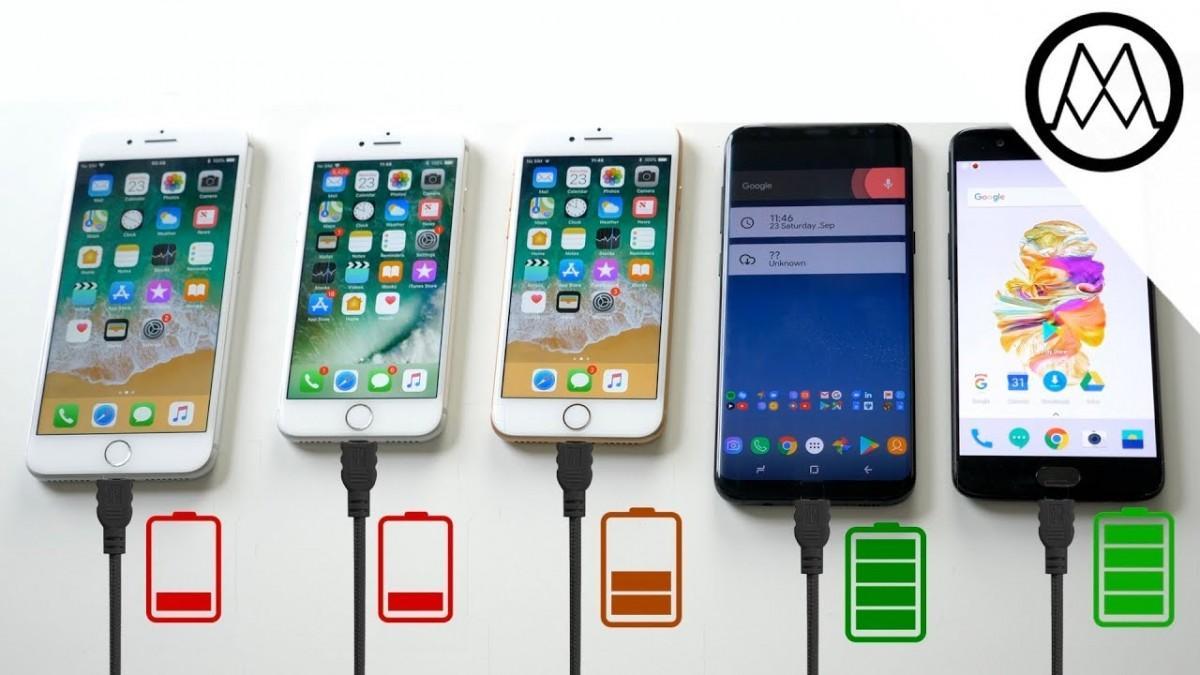 iPhone 8 vs Galaxy S8+ vs Oneplus 5 confronto batteria