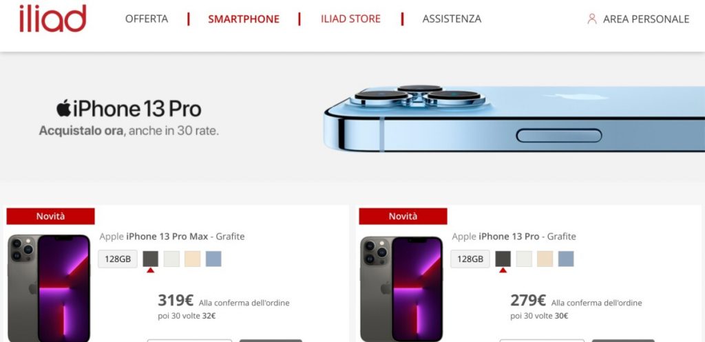 iPhone 13 Pro, iPhone 13 Pro Max, iPhone 13 e iPhone 13 mini disponibili anche con Iliad